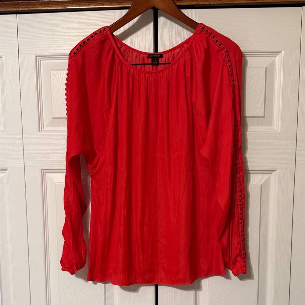 Women’s Ann Taylor Scarlet Blouse with Lace Trim, Size M